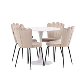 Jídelní stůl Hamden - Bílá MDF+Židle Limhamn Light - Černá / Béžová Velvet_4