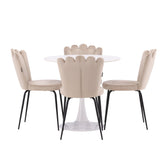 Jídelní stůl Hamden - Bílá MDF+Židle Limhamn Light - Černá / Béžová Velvet_4