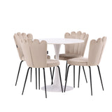 Jídelní stůl Hamden - Bílá MDF+Židle Limhamn Light - Černá / Béžová Velvet_4