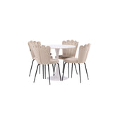 Jídelní stůl Hamden - Bílá MDF+Židle Limhamn Light - Černá / Béžová Velvet_4