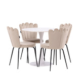 Jídelní stůl Hamden - Bílá MDF+Židle Limhamn Light - Černá / Béžová Velvet_4