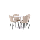 Jídelní stůl Hamden - Bílá MDF+Židle Limhamn Light - Černá / Béžová Velvet_4