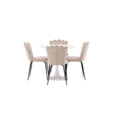 Jídelní stůl Hamden - Bílá MDF+Židle Limhamn Light - Černá / Béžová Velvet_4