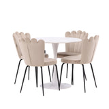 Jídelní stůl Hamden - Bílá MDF+Židle Limhamn Light - Černá / Béžová Velvet_4