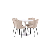 Jídelní stůl Hamden - Bílá MDF+Židle Limhamn Light - Černá / Béžová Velvet_4