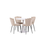 Jídelní stůl Hamden - Bílá MDF+Židle Limhamn Light - Černá / Béžová Velvet_4