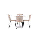 Jídelní stůl Hamden - Bílá MDF+Židle Limhamn Light - Černá / Béžová Velvet_4