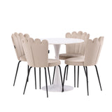Jídelní stůl Hamden - Bílá MDF+Židle Limhamn Light - Černá / Béžová Velvet_4