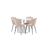 Jídelní stůl Hamden - Bílá MDF+Židle Limhamn Light - Černá / Béžová Velvet_4