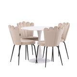 Jídelní stůl Hamden - Bílá MDF+Židle Limhamn Light - Černá / Béžová Velvet_4