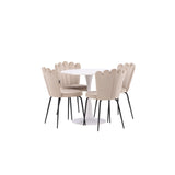 Jídelní stůl Hamden - Bílá MDF+Židle Limhamn Light - Černá / Béžová Velvet_4