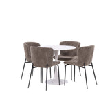 Jídelní stůl Hamden – bílá MDF+jídelní židle Modesto – šedá / kouřová černá Boucle_4
