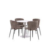 Jídelní stůl Hamden – bílá MDF+jídelní židle Modesto – šedá / kouřová černá Boucle_4
