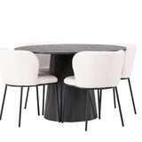 Jídelní stůl Lanzo φ120 - Mocca/Mocca +Jídelní židle Edina - Černá / Bílá Boucle _4