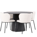 Jídelní stůl Lanzo φ120 - Mocca/Mocca +Jídelní židle Edina - Černá / Bílá Boucle _4