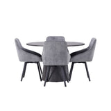 Jídelní stůl Lanzo φ120 - Mocca/Mocca +Jídelní židle Rosie - Černá / Tmavě šedá látka _4