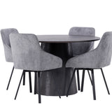 Jídelní stůl Lanzo φ120 - Mocca/Mocca +Jídelní židle Rosie - Černá / Tmavě šedá látka _4