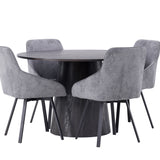 Jídelní stůl Lanzo φ120 - Mocca/Mocca +Jídelní židle Rosie - Černá / Tmavě šedá látka _4