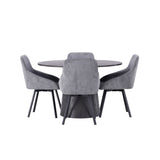 Jídelní stůl Lanzo φ120 - Mocca/Mocca +Jídelní židle Rosie - Černá / Tmavě šedá látka _4