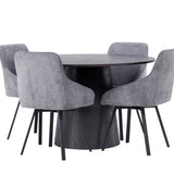 Jídelní stůl Lanzo φ120 - Mocca/Mocca +Jídelní židle Rosie - Černá / Tmavě šedá látka _4