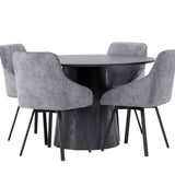 Jídelní stůl Lanzo φ120 - Mocca/Mocca +Jídelní židle Rosie - Černá / Tmavě šedá látka _4