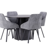 Jídelní stůl Lanzo φ120 - Mocca/Mocca +Jídelní židle Rosie - Černá / Tmavě šedá látka _4