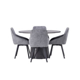 Jídelní stůl Lanzo φ120 - Mocca/Mocca +Jídelní židle Rosie - Černá / Tmavě šedá látka _4