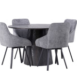 Jídelní stůl Lanzo φ120 - Mocca/Mocca +Jídelní židle Rosie - Černá / Tmavě šedá látka _4