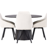 Jídelní stůl Lanzo φ120 - Mocca/Mocca +Jídelní židle Rosie - Černá / Béžová látka _4