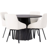 Jídelní stůl Lanzo φ120 - Mocca/Mocca +Jídelní židle Rosie - Černá / Béžová látka _4