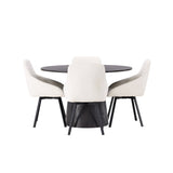 Jídelní stůl Lanzo φ120 - Mocca/Mocca +Jídelní židle Rosie - Černá / Béžová látka _4