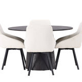 Jídelní stůl Lanzo φ120 - Mocca/Mocca +Jídelní židle Rosie - Černá / Béžová látka _4