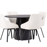 Jídelní stůl Lanzo φ120 - Mocca/Mocca +Jídelní židle Rosie - Černá / Béžová látka _4