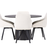 Jídelní stůl Lanzo φ120 - Mocca/Mocca +Jídelní židle Rosie - Černá / Béžová látka _4