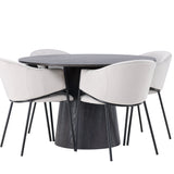 Jídelní stůl Lanzo φ120 - Mocca/Mocca +Jídelní židle Evelina - Černá / Světle šedá Velvet _4