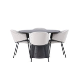 Jídelní stůl Lanzo φ120 - Mocca/Mocca +Jídelní židle Evelina - Černá / Světle šedá Velvet _4