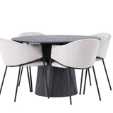 Jídelní stůl Lanzo φ120 - Mocca/Mocca +Jídelní židle Evelina - Černá / Světle šedá Velvet _4