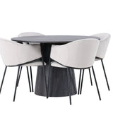 Jídelní stůl Lanzo φ120 - Mocca/Mocca +Jídelní židle Evelina - Černá / Světle šedá Velvet _4