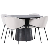 Jídelní stůl Lanzo φ120 - Mocca/Mocca +Jídelní židle Evelina - Černá / Světle šedá Velvet _4