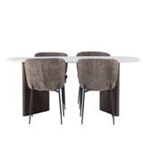 Jídelní stůl Grönvik 180*75 - Mocca / Offwhite Concretelook MDF + Jídelní židle Modesto - šedá / kouřová černá Boucle _4