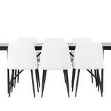 Astrid Jídelní stůl 200*75 - Matná černá / Matná černá MDF s dýhou + Noční jídelní židle - Černá / Bílá PU _6