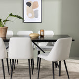 Astrid Jídelní stůl 200*75 - Matná černá / Matná černá MDF s dýhou + Noční jídelní židle - Černá / Bílá PU _6