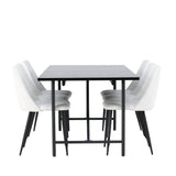 Astrid Jídelní stůl 200*75 - Matná černá / Matná černá MDF s dýhou + Noční jídelní židle - Černá / Bílá PU _6