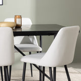 Astrid Jídelní stůl 200*75 - Matná černá / Matná černá MDF s dýhou + Noční jídelní židle - Černá / Bílá PU _6