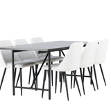 Astrid Jídelní stůl 200*75 - Matná černá / Matná černá MDF s dýhou + Noční jídelní židle - Černá / Bílá PU _6