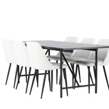 Astrid Jídelní stůl 200*75 - Matná černá / Matná černá MDF s dýhou + Noční jídelní židle - Černá / Bílá PU _6