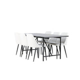 Astrid Jídelní stůl 200*75 - Matná černá / Matná černá MDF s dýhou + Noční jídelní židle - Černá / Bílá PU _6