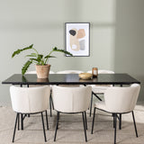 Jídelní stůl Astrid 200*75 - Matná černá / Matná černá MDF s dýhou + Jídelní židle Edina - Černá / Bílá Boucle _6