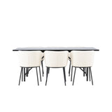 Jídelní stůl Astrid 200*75 - Matná černá / Matná černá MDF s dýhou + Jídelní židle Edina - Černá / Bílá Boucle _6