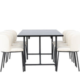 Jídelní stůl Astrid 200*75 - Matná černá / Matná černá MDF s dýhou + Jídelní židle Edina - Černá / Bílá Boucle _6